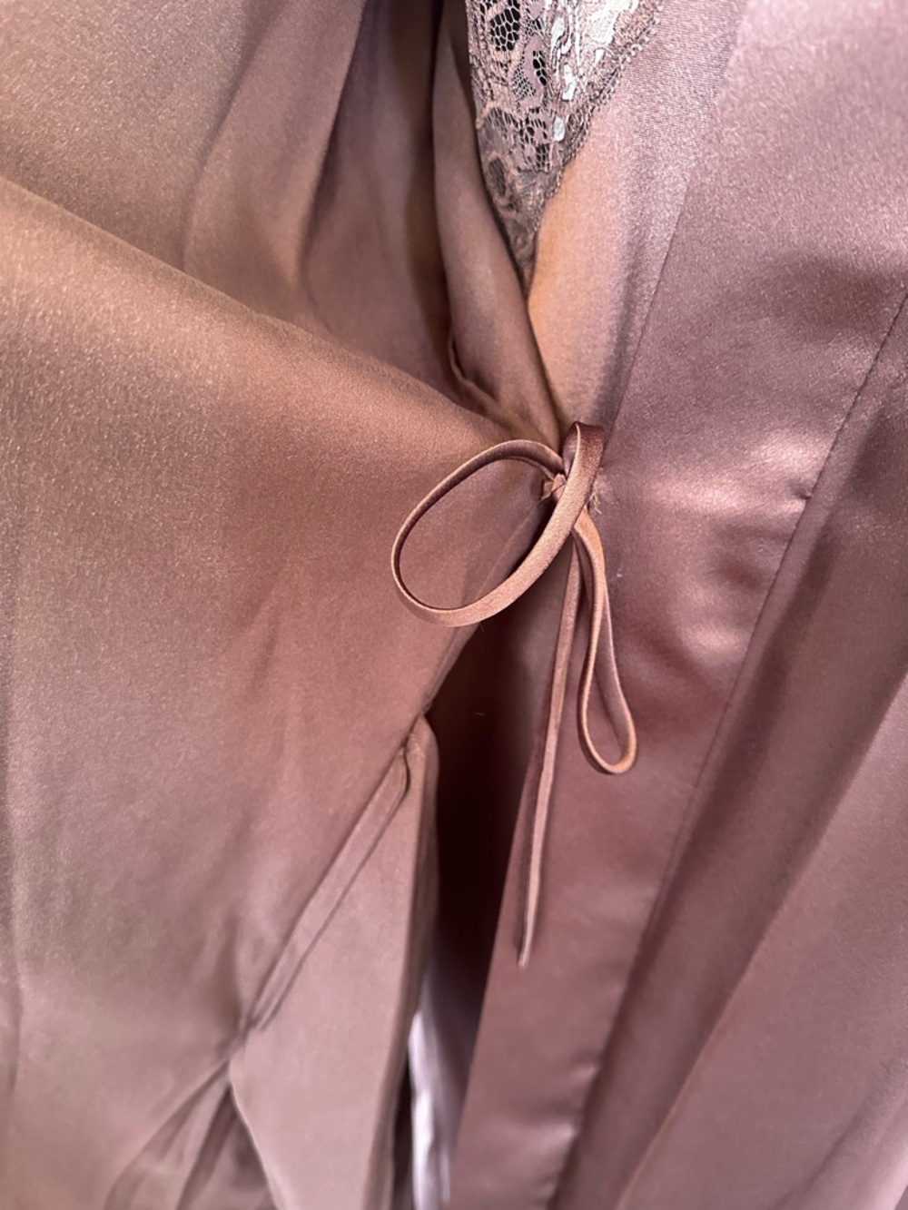 Valentino Neiman Marcus NWOT Vintage Brown Satin Lace Slip Dress & Robe (Medium) - Picture 6 of 10